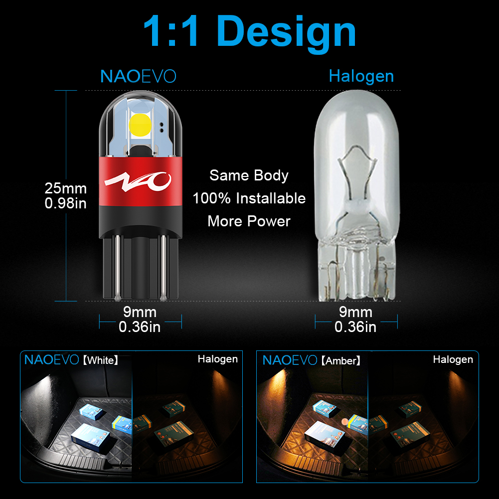 NAO T10 LED W5W ampoule LED 3030 SMD 168 194 5W5 accessoires de voiture feux de dégagement lampe de lecture Auto 12V 6000K blanc ambre rouge moteur