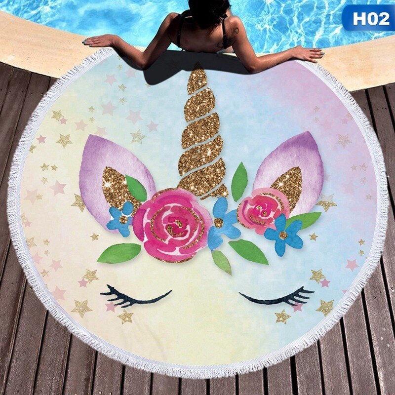 Eenhoorn Bohemian Mandala Strand Tapestry Hippie Sunshine Gooi Handdoek Deken Microfiber Zomer Boutique Ronde Strand Handdoeken: 02