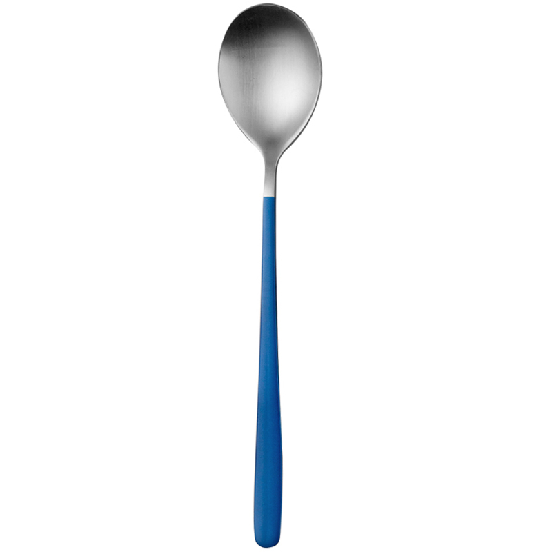 Stainless Steel rainbow Long Handled coffee spoons mixing spoons set cold drink fruit Ice Cream Dessert Tea Spoon Drinking Tools: Blue silver