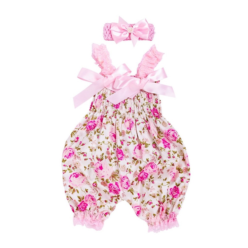 Baby tøj toddler baby drenge piger blomster romper jumpsuit + pandebånd sæt outfit 0-12m baby  a20