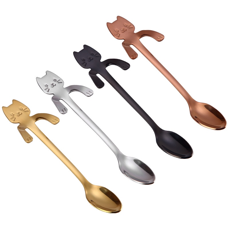 Stainless Steel Cute Cat Spoon Hanging Coffee Milk Stirring Spoons