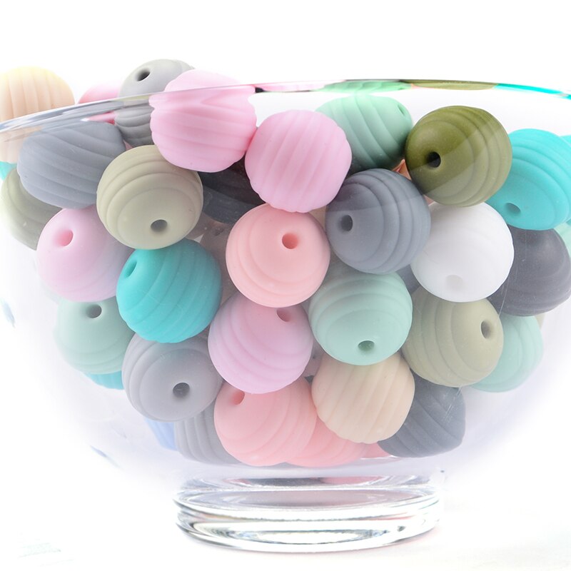 LOFCA – perles de dentition en Silicone pour bébé, 20 pièces, en spirale, rondes de alimentaire, 15mm, DIY, perles filetées sans BPA, anneaux de dentition pour bébé