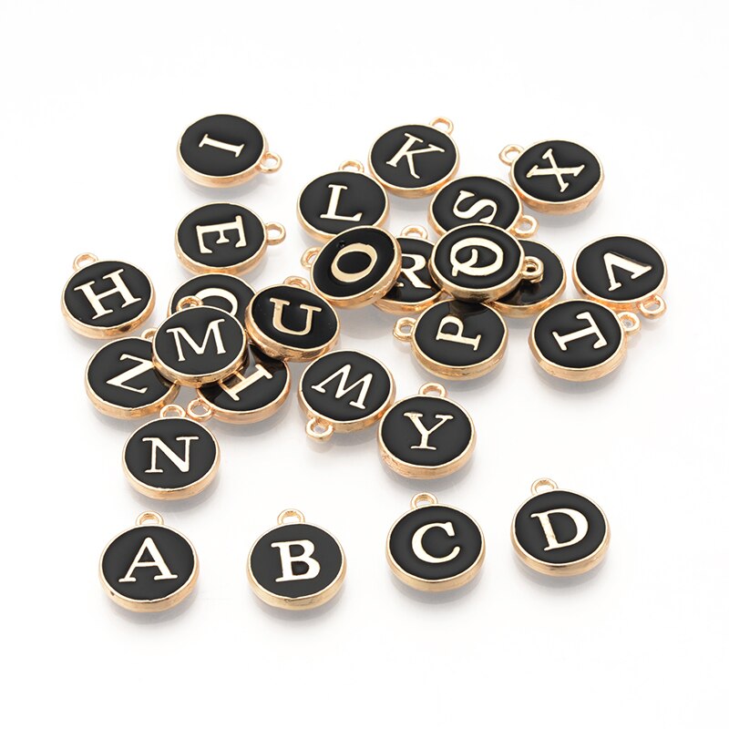 26 pièces/lot 12*14mm bijoux faisant la lettre noir blanc rose émail Alphabet lettre initiale breloques à la main pendentif pour Bracelet bricolage