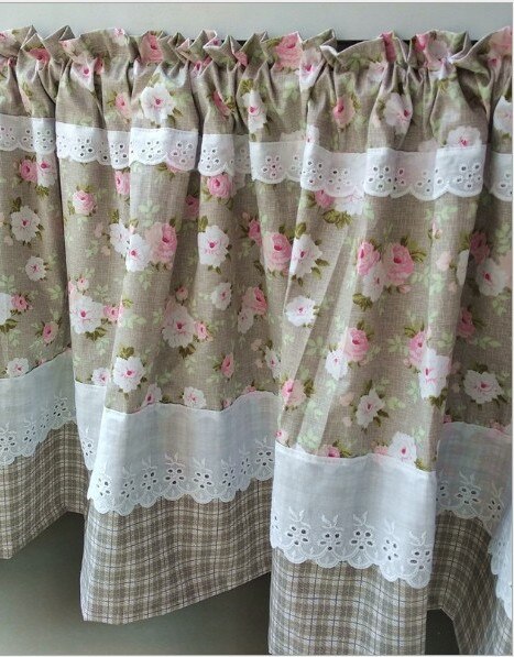 Korean style cabinet curtain. Cotton printed coffee curtain. Lace half curtain. Decorative door curtain.