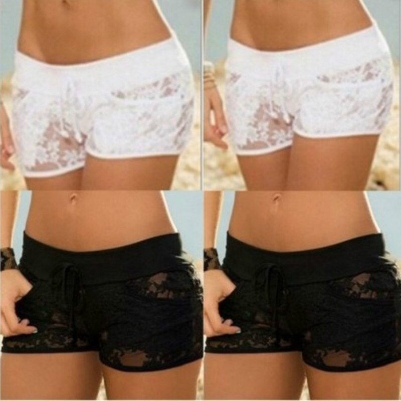 Nyaste elastiska kvinnor sport blommiga mjuka spetsshorts casual cavernous out do up välsignade sommar kort trosa