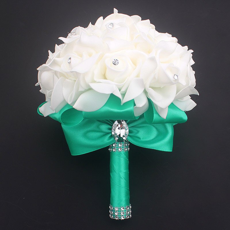 Tanie Prom Baby Blue broszka z kwiatem bukiet ślubny De Mariage bukiety ślubne PE róża diamentowa wstążka bukiet W2017D: mint green D