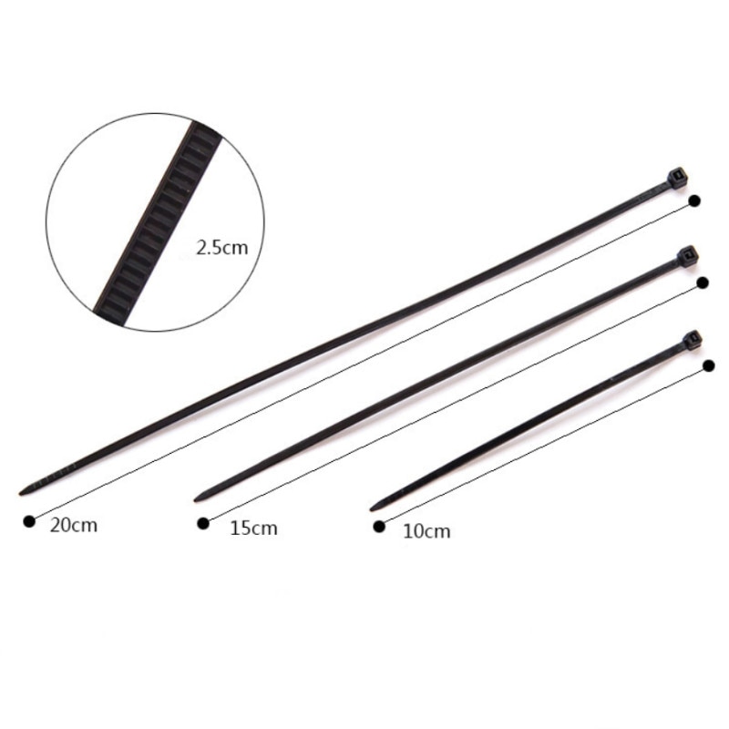 100pcs 2.5*200mm/2.5*100mm Nylon Plastic Zip Trim Wrap Cable Ties Loop Clamps Self-Locking Anti-Aging High Tensile Strength