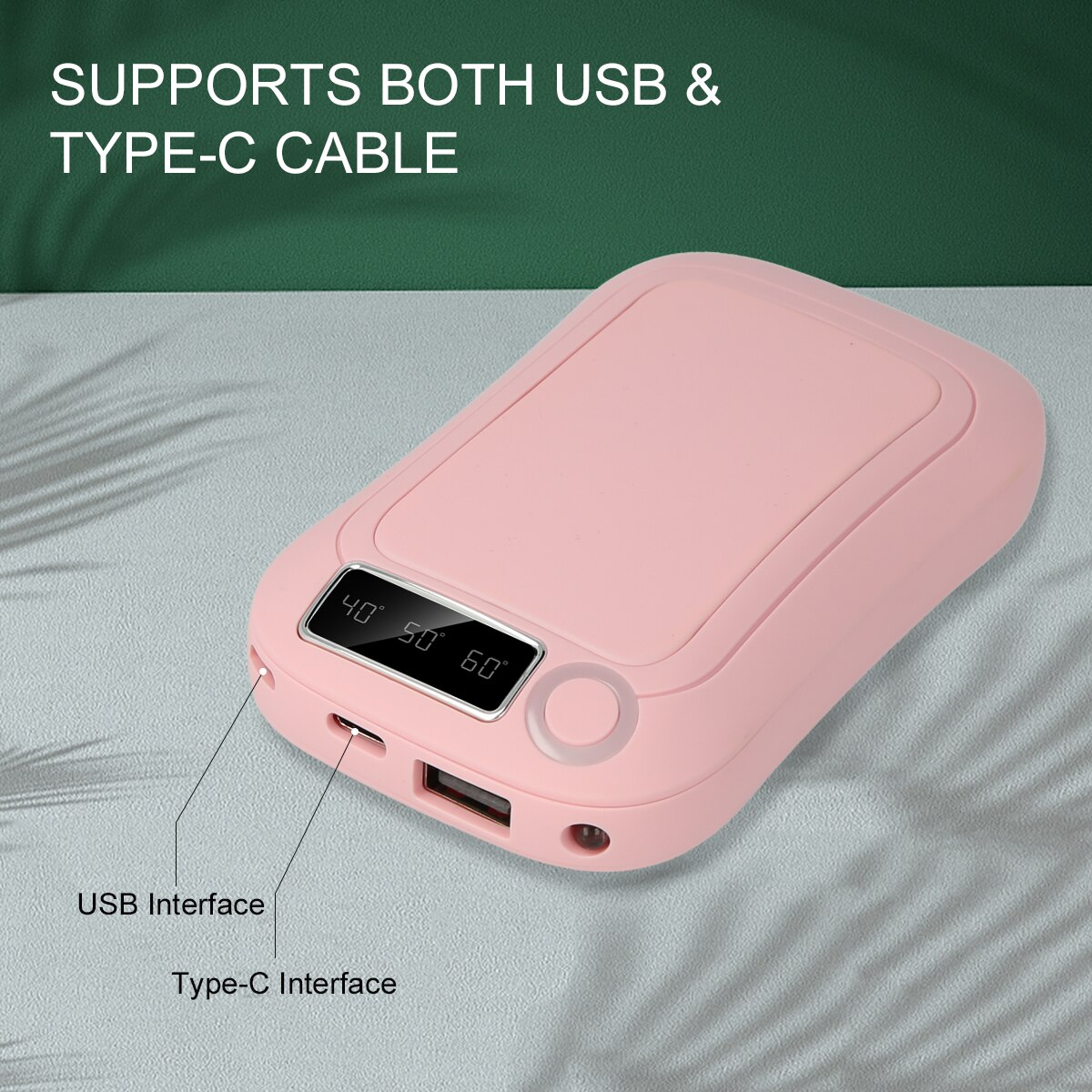 3-in-1 Hand Warmer&Power Bank&Flashlight Electric Hand Warmer USB Rechargeable 40/50/60℃ 3 Heating Warm Setting LCD Digital