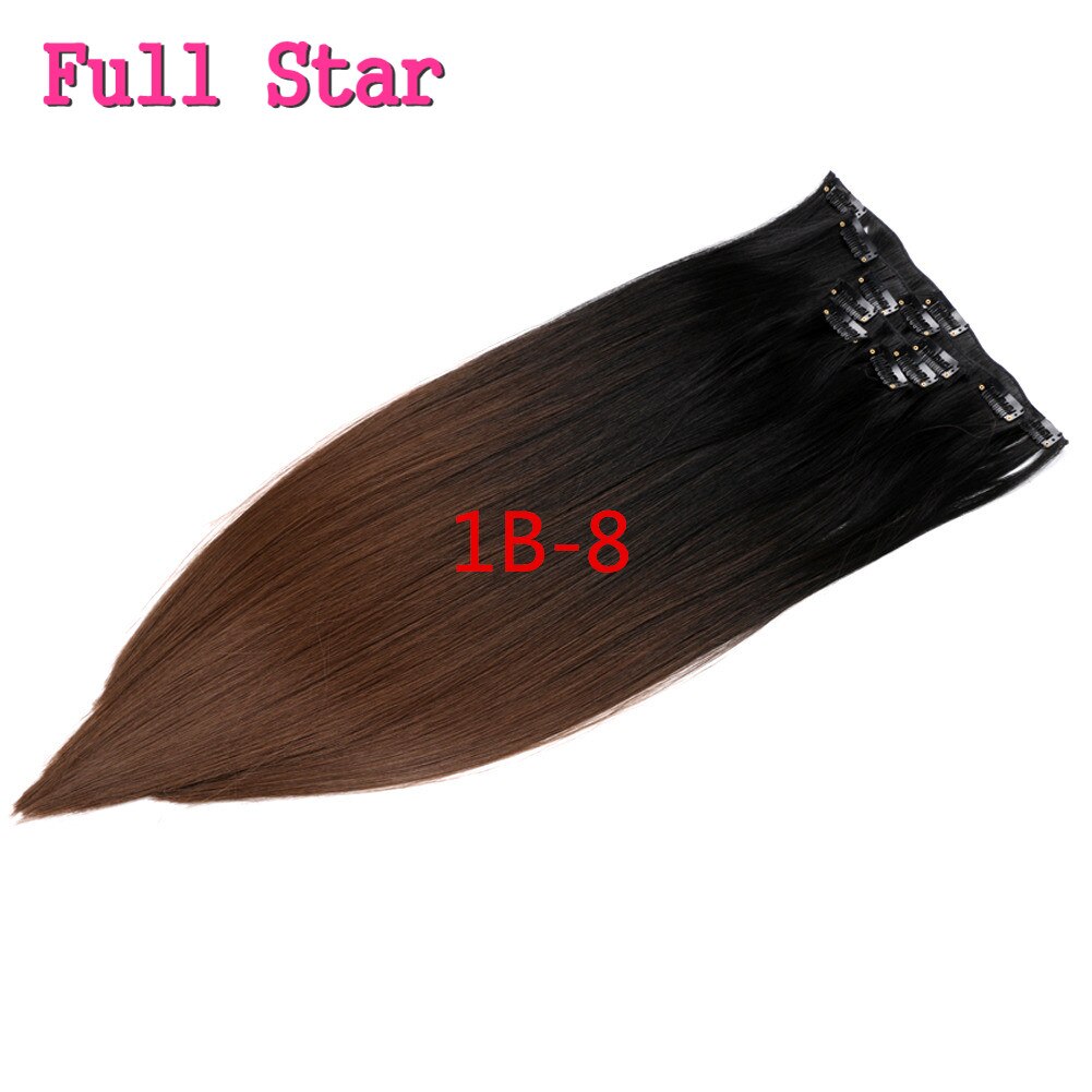 La estrella de 6 piezas de 22 "Ombre Clip en extensiones de cabello pelo sintético negro a Marrón castaño destacar negro para las mujeres blancas: 1B/27HL