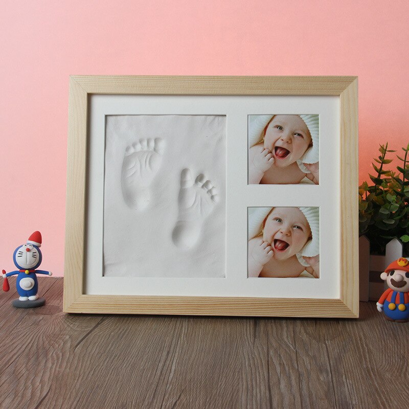 Baby hånd & fod print hænder fødder skimmel maker bebe baby fotoramme med dækning fingeraftryk mudder sæt baby vækst mindesmærke: Træfarve