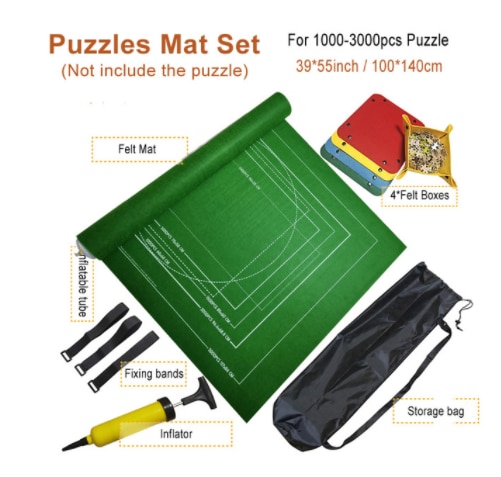 Tapis de Puzzle roulant avec sac de rangement, planche à roulettes Puzzle jusqu'à 3000 pièces, tapis en feutre, Tube gonflable, gonfleur: 1500pcs Green