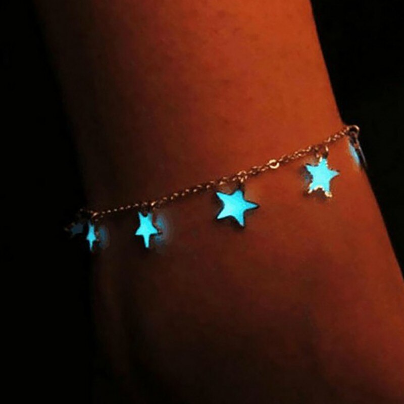 Leucht Frauen Blau Fluorescent Schmuck Stern Form Splitter Kette Quaste Armband Fußkettchen Fuß Dekoration Mädchen Delicate