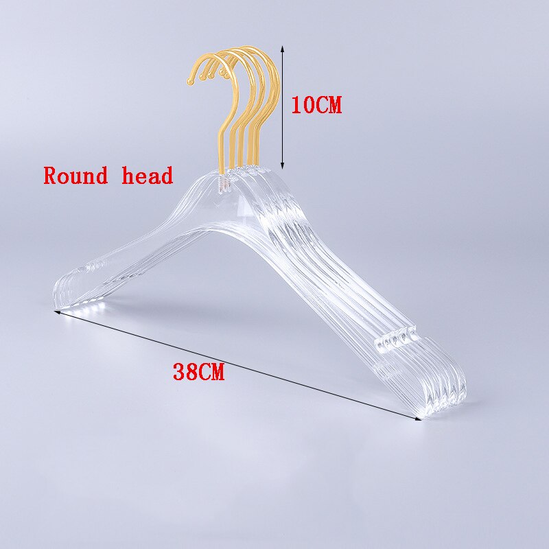 Clear Acrylic Clothes Hanger with Gold Hook, Transparent Shirts Dress Hanger with Notches for Lady Kids 5 Pcs: B Round