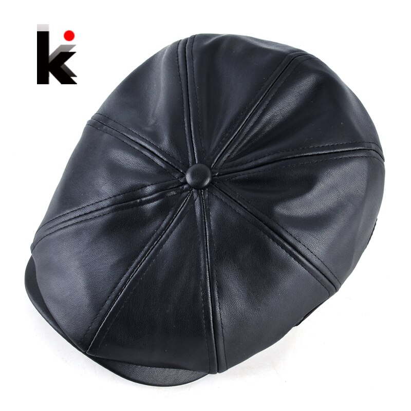 Boinas de cuero sintético para hombre y mujer, gorros octogonales de piel sintética con visera, informales, planos, Unisex, para invierno y otoño