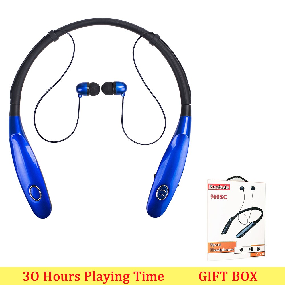 Bluetooth Earphone 30 Hr Playing Built-in Mic Wireless Neckband Sport Headphone earbuds stereo auriculares for xiaomi phone: BLUE WITH BOX