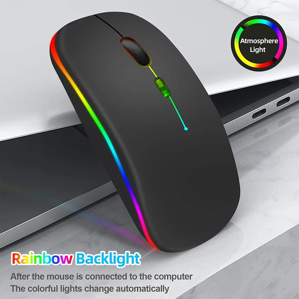 Ratón inalámbrico Bluetooth, recargable por USB, luz LED retroiluminada, 2,4G, modo Dual, ratón silencioso para ordenador portátil, ratón para juegos de PC