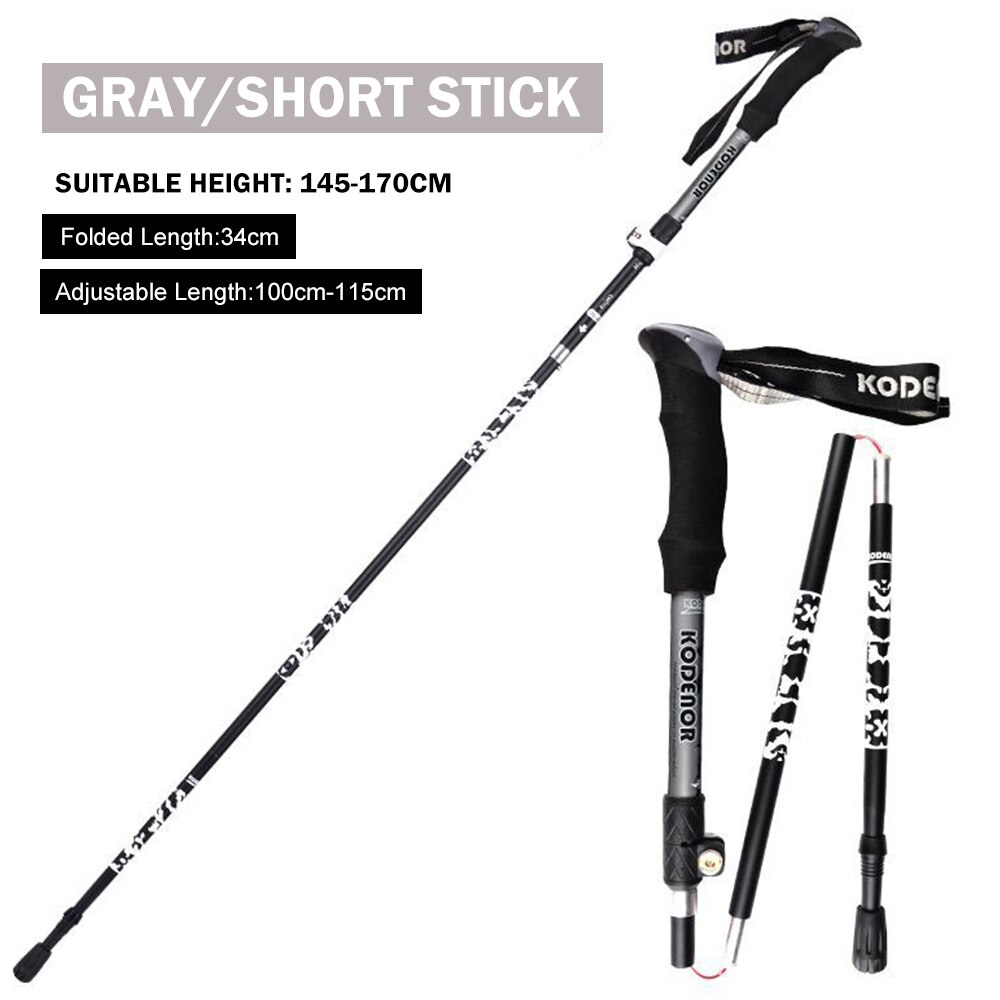 Sammenklappelig trekking stang stød vandring gå trekkingstænger pindjuster stokke 5- sektioner teleskopiske vandrestokke: Grå 100-115cm