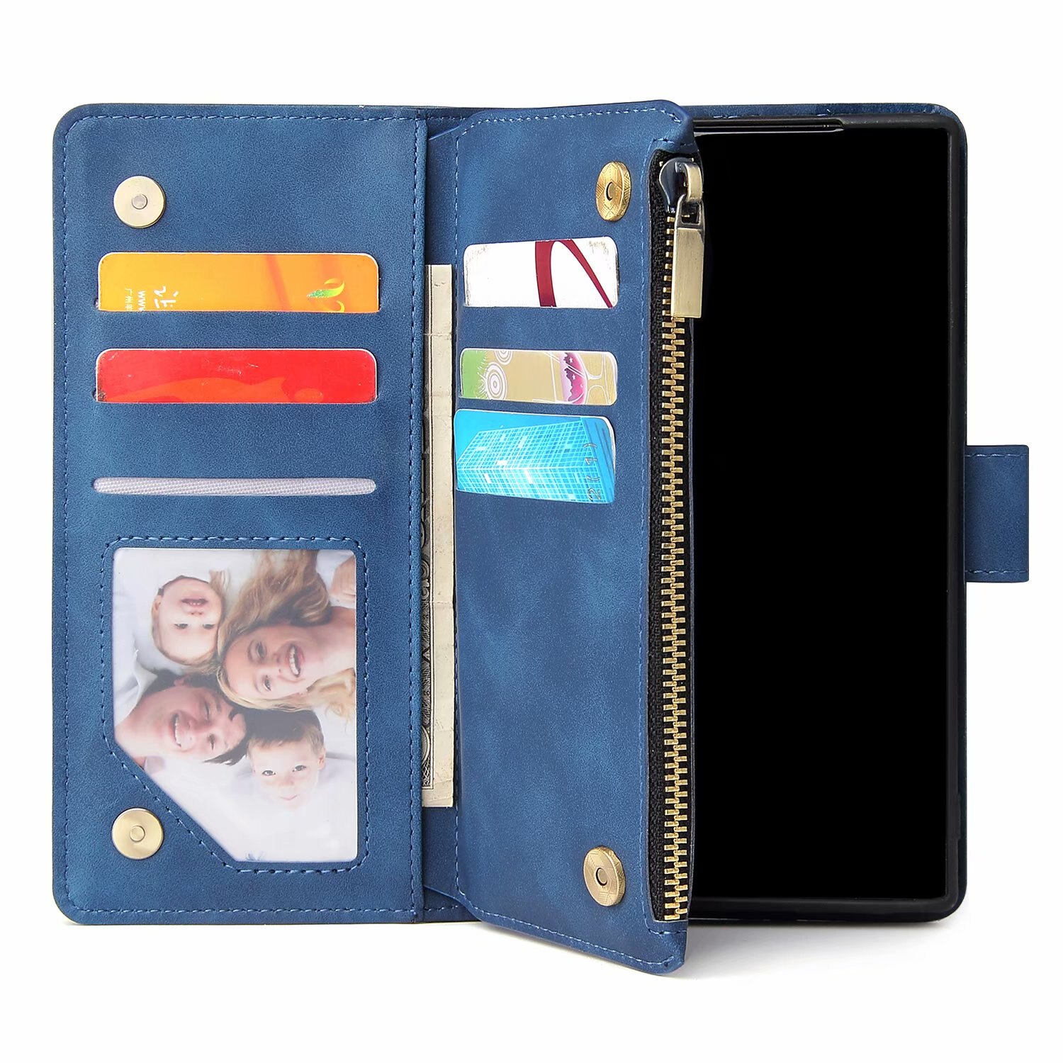 Leather Wallet For OPPO A72 4G CPH2067 Case Magnetic Zipper Wallet Mobile Retro Wallet Flip Card Stand: Blue