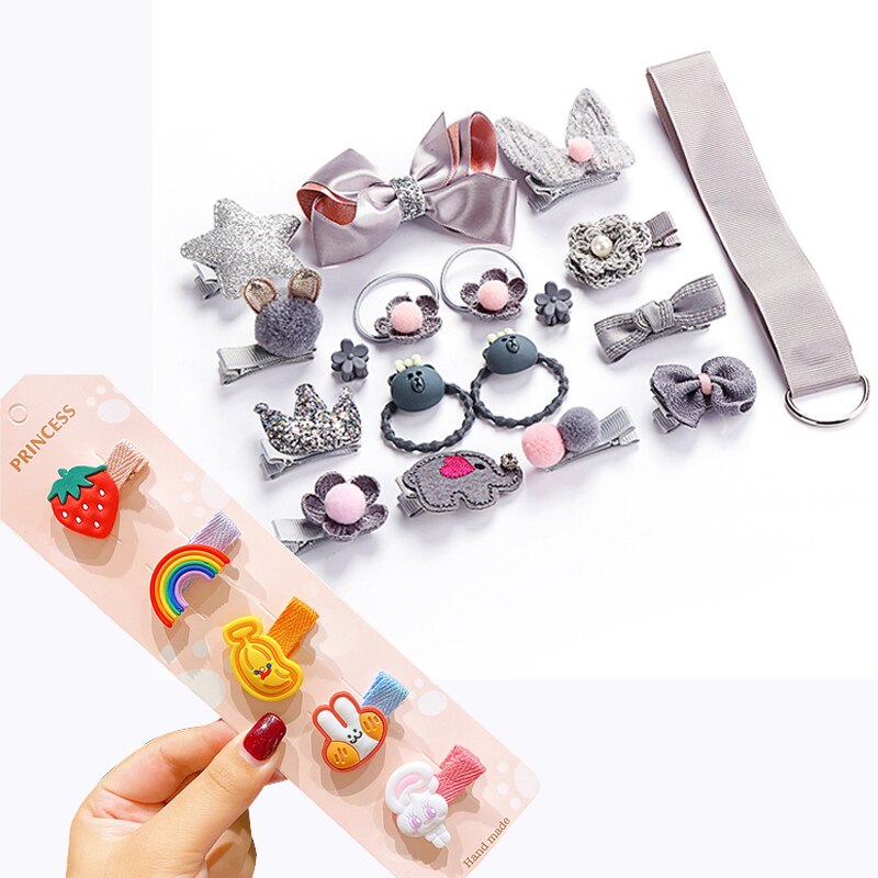 23 Piece Girls Cute Cartoon Hair Clip Set Cute Hair Accessories Girl headwear Bow Flower Hairpins Hairband Elastic Headdress Gif: g
