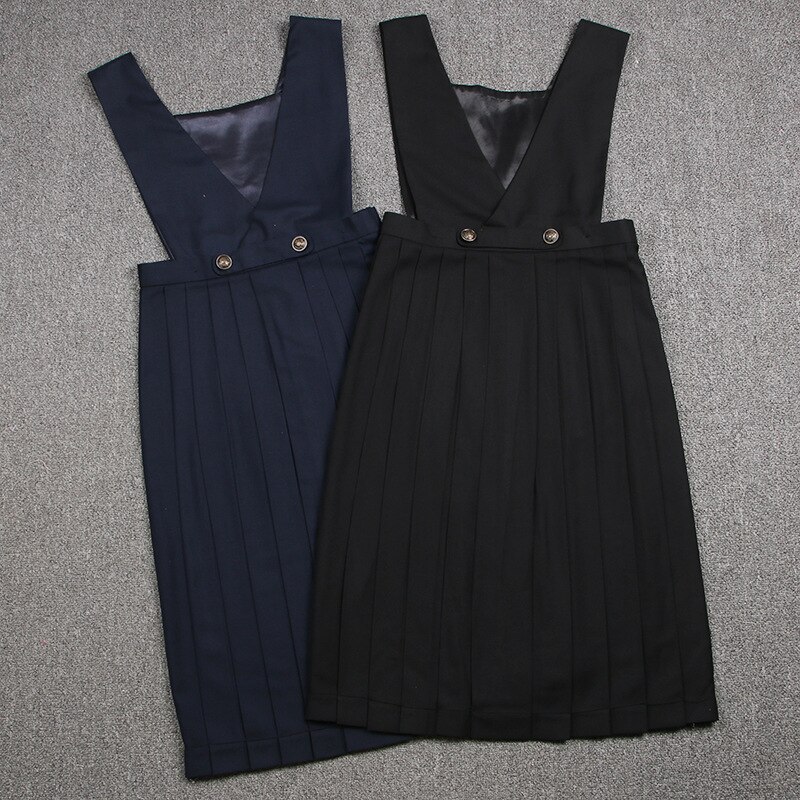 School Dresses Sailor Suit Plain Pleated Skirt Jk Uniforms Cosplay College Middle School Costume Black Blue Strap Long Dress