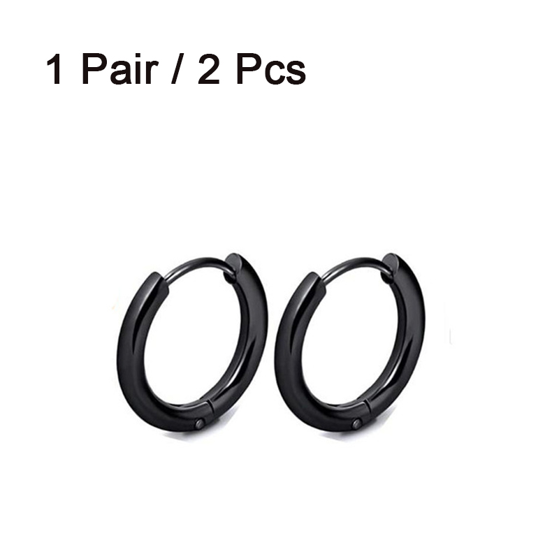 Mini Hoepel Oorbellen Roestvrij Stalen Oorbellen voor Vrouwen Mannen Goud Kleur Tiny Kraakbeen Oorbel Piercing Pendientes Mujer Hombre: Black / Imitation Rhodium Plated