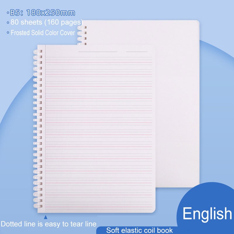 80Sheet B5 360 Flip Loose Leaf Soft Side Notebook Journal Planner Transparent Horizontal Line Notebooks School Office Stationery: English