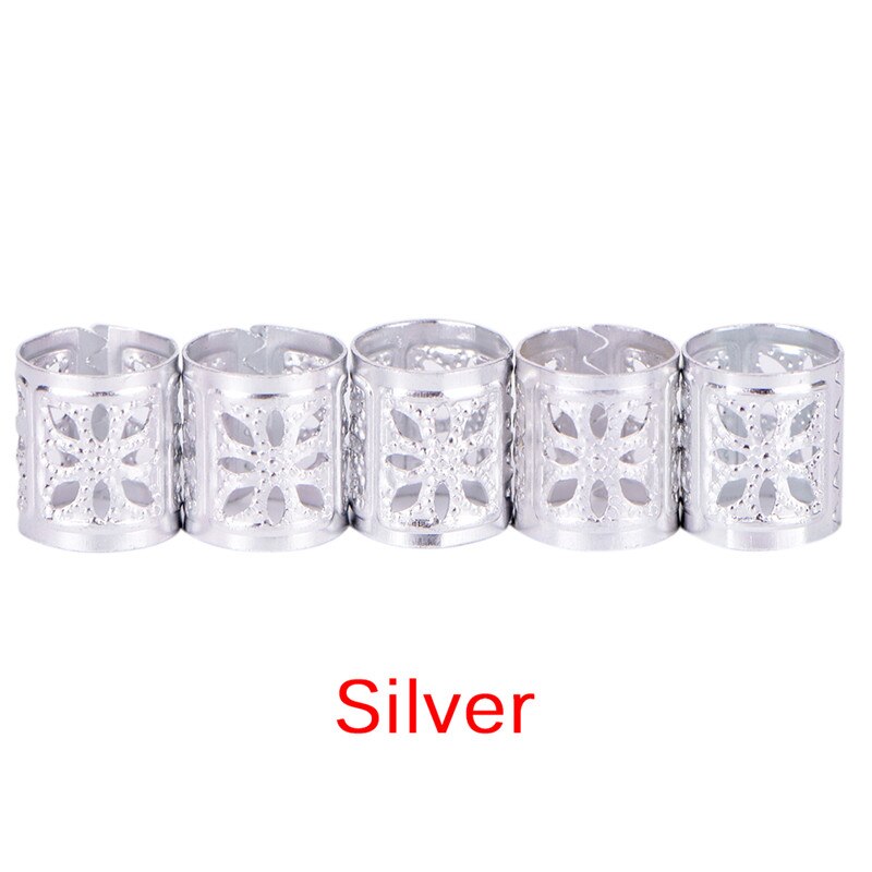 50Pcs Gouden/Zilveren/Zwart/Mix Zilveren Gouden Micro Haar Ringen Links Dread Vlechten Dreadlock Kralen Verstelbare haar Accessoires: Zilver