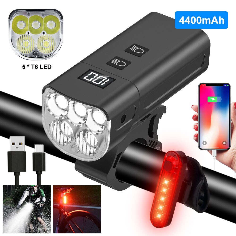 USB Charging Handlebar Headlight 2 LED/3 LED/5 LED/8 LED Front Bike Light LED Lamp Built-in Rechargeable Battery for Cycling: 5LED W Mini Light