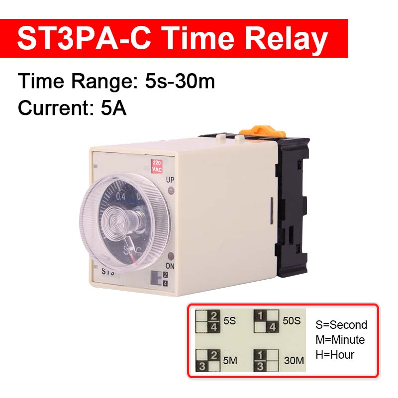 ST3Pa-A/B/C/D/E/F/G Zeitrelais mit Sockel, Einschaltverzögerung, 8 Stifte, Ausschaltverzögerung, Zeitrelais, AC 220 V, DC12 V, 24 V: M / Strombereich 3