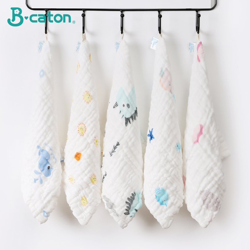 5Pcs Baby Towel Bath Towels Face Washcloth Muslin squares Cotton Hand Wipe Gauze for born Bathing Feeding Kids Handkerchief: 5 Random Patterns