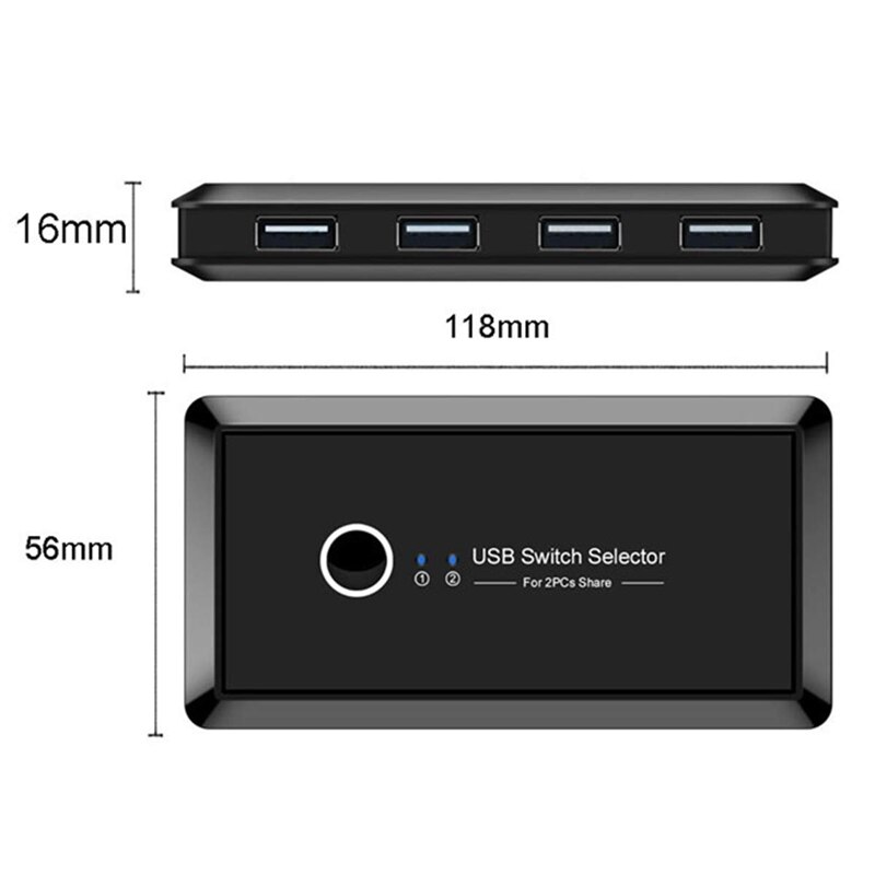 USB Switch Selector 4 Port Peripheral Switcher Box for Keyboard with One Button Swapping and 2 Pack USB3.0 Male Cable