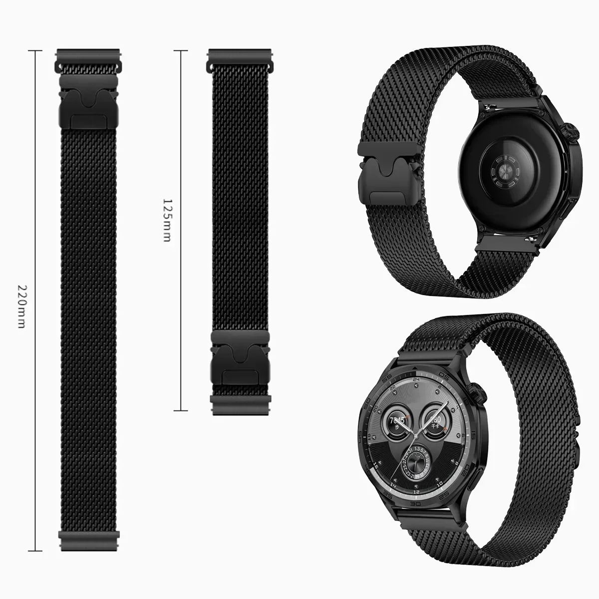 Pulseira de laço magnético milanês, 18mm 22mm 20mm para galaxy watch 7 6 5 4 40mm 44mm para huawei gt5pro gt4 pulseira de aço inoxidável