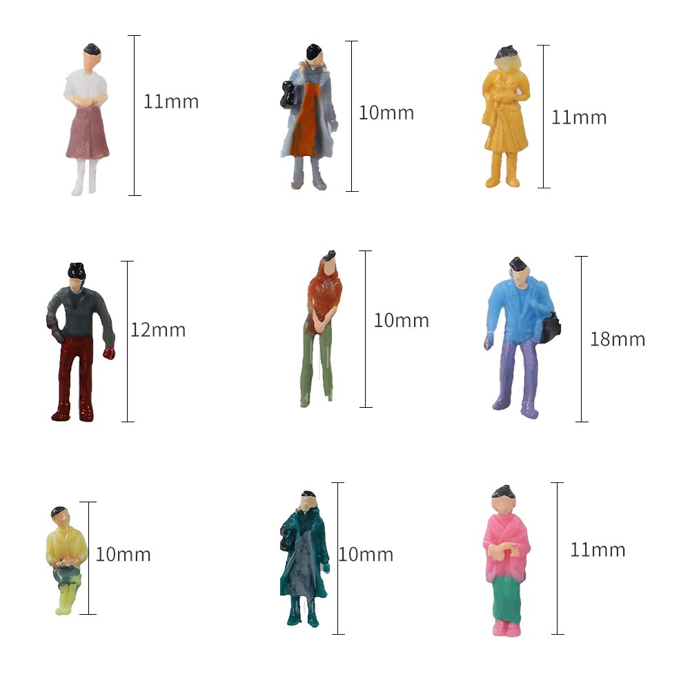 100PCS 1:100-1:200 Miniature Painted Figures Model People Diorama Street Passenger Sand Table Architecture Building Materials: black