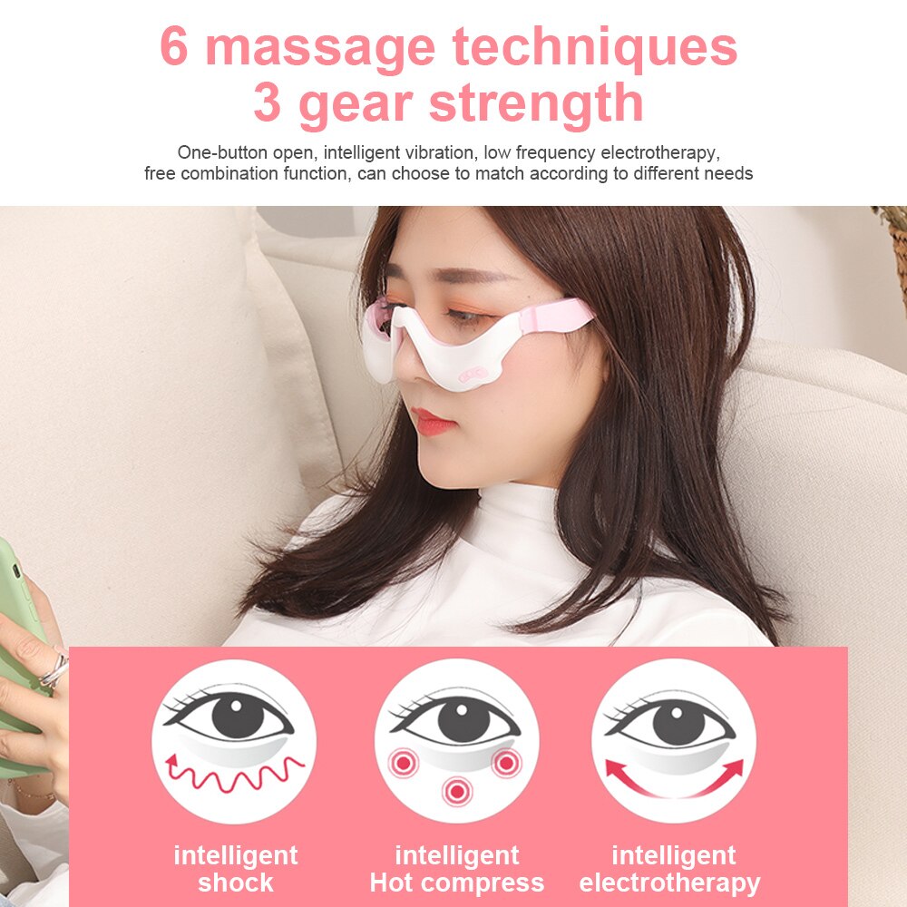 Gafas de masaje de ojos eléctrico 3D, EMS, importador Facial, vibración, masaje iónico, eliminación de arrugas antienvejecimiento, bolsa para ojos, ojeras