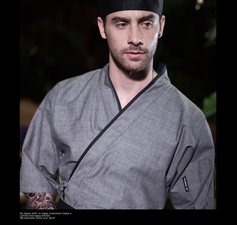 Men Japanese Korea style medium sleeve chef cook uniform top waiter work wear restaurant cook shirt suit G871112