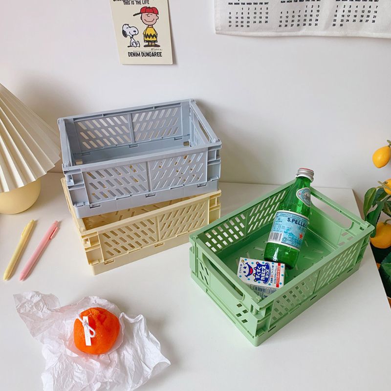 Collapsible Crate Plastic Folding Storage Box Basket Utility Cosmetic Container Desktop Holder Home Use