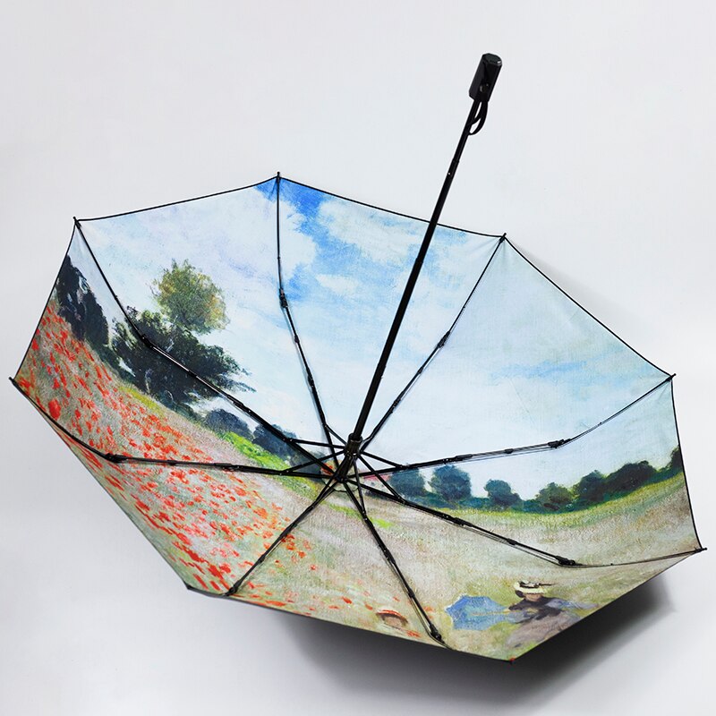 Claude Monet Oil Painting Umbrella Portable Manual 3-fold Rain Sun Umbrella For Women Parasol: manual umbrella-3