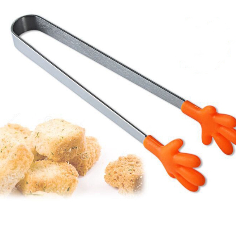 Pinza de acero inoxidable para cocina, utensilio de cocina de silicona, pinza de alimento para hielo, barbacoa, ensalada, Clip de mano