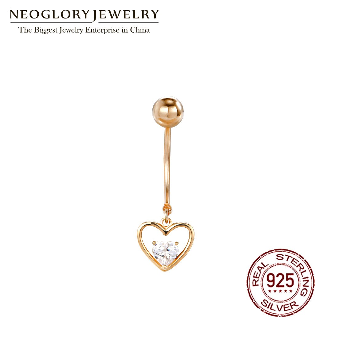 Neoglory – anneau de nombril Double cœur en argent S925 en Zircon pour femmes, Piercing corporel délicat, blanc, bijoux de nombril, en vogue