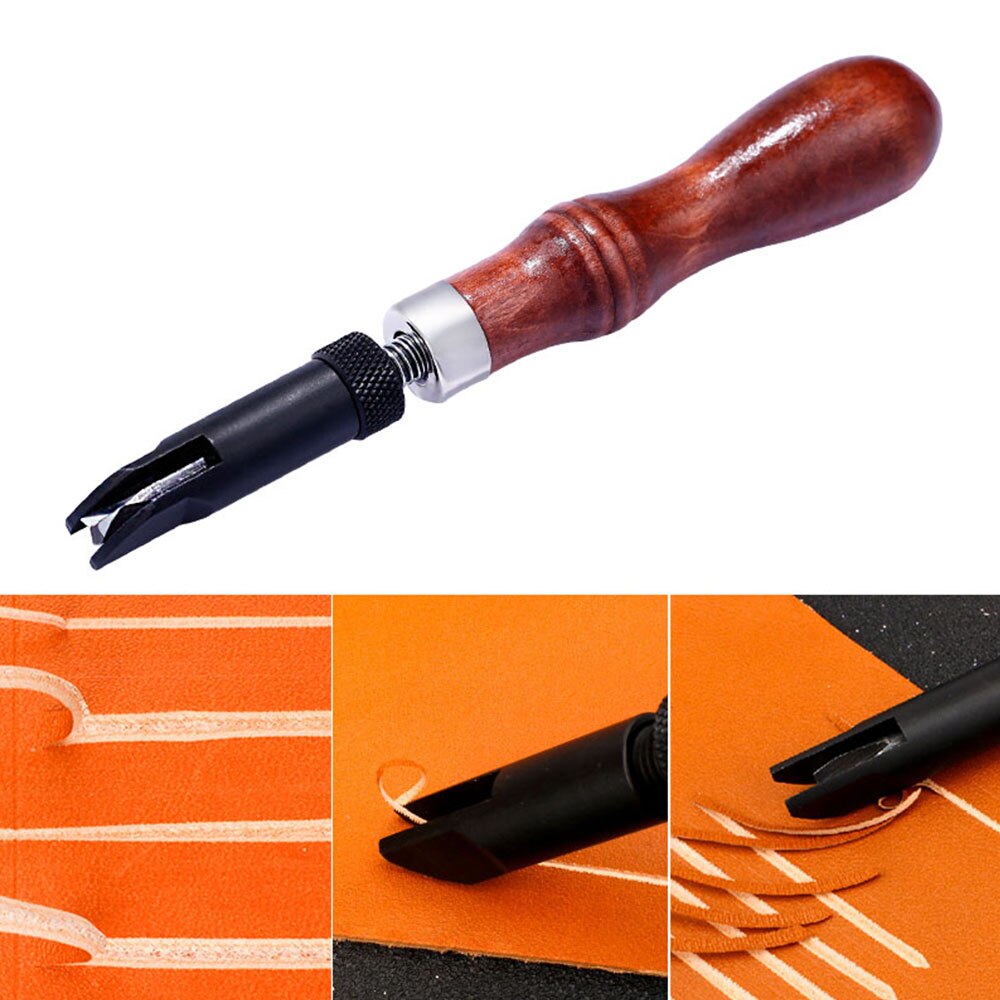 Mango de madera duradero Tipo V, dispositivo de acanalado con mango ajustable, herramientas para manualidades de cuero y costura