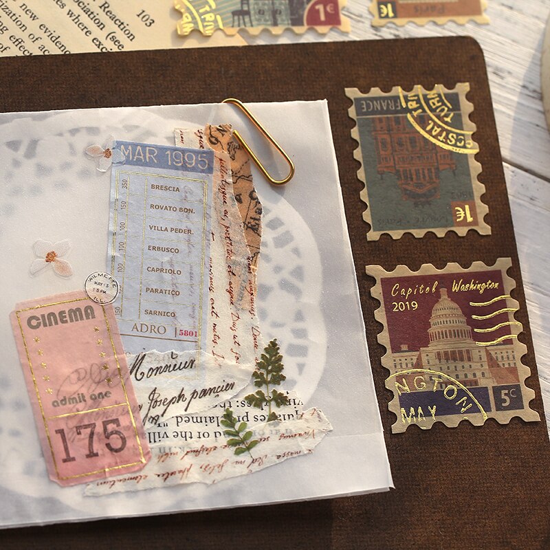 40 stamping old-fashioned nostalgic stamps travel plant stickers junk diary accessories stationery stickers