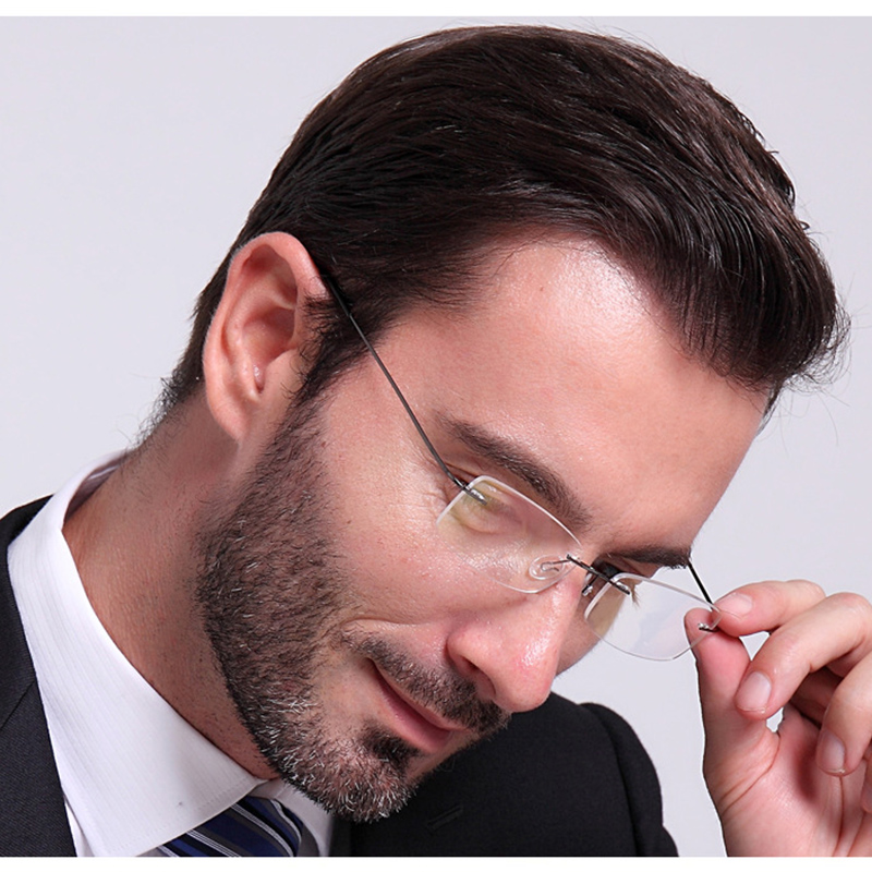 Uindfattede læsebriller mænd kvinder anti-blåt lys ultralette hukommelsesbriller titanium presbyopiske briller dioptri hd-linse  +1.0 +4.0