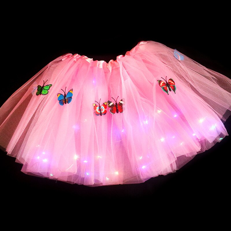 Tutú con luz de mariposa para niña, falda LED, corona de flores brillantes, diadema para , bola mágica, disfraz de Hada de Ángel, de cumpleaños y Navidad