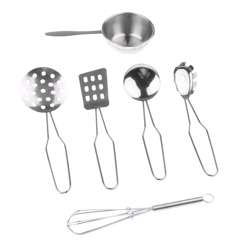 Kids Stainless Steel Kitchen Utensil Playset C (6pcs) for Children Pretend Play Chef Cooking