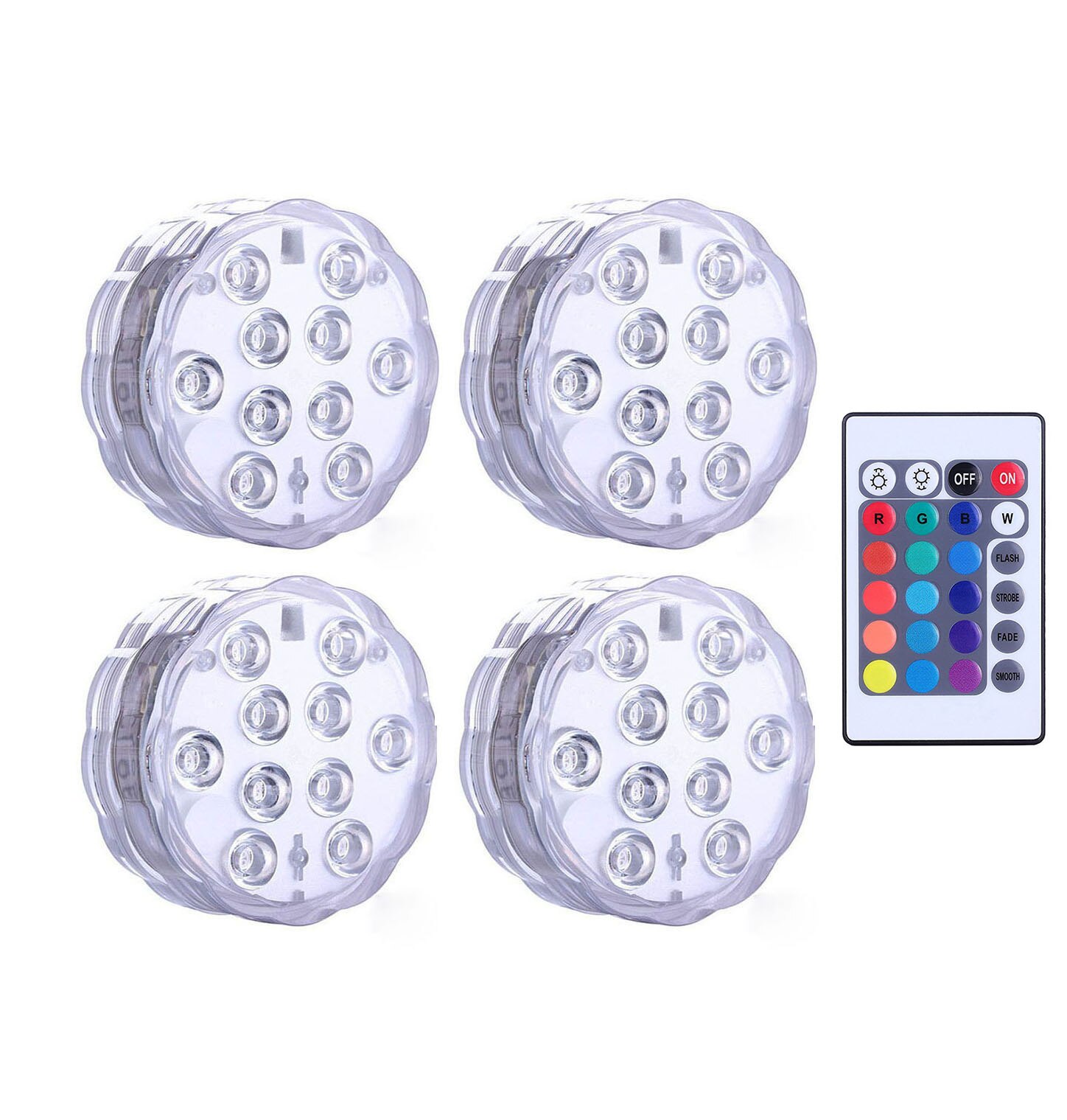 10 led piscina lâmpada de luz submersível rgb ip68 controle remoto à prova dwaterproof água luzes subaquáticas lagoa natação decorativa: 1 controller 4 Lamp