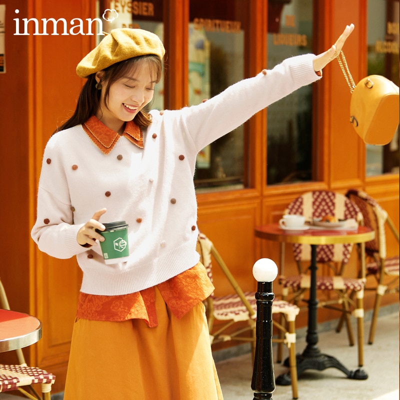 Inman høst vinter farge polka ball dekorasjon ribbet genser genser varme og kawaii stil vindtett jumpe