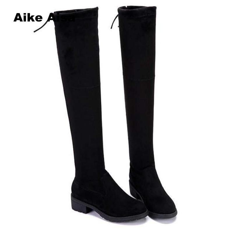 Size 35-41 Winter Over The Knee Boots Women Stretch Fabric Thigh High Sexy Woman Flat Shoes Long Bota Feminina Fast Y9