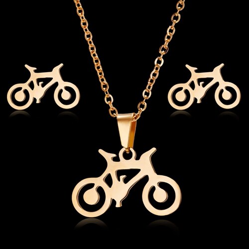 RINHOO – ensemble de bijoux en acier inoxydable pour femme, collier et boucles d'oreilles, motif chat, cheval, fleur Rose, or, à la
