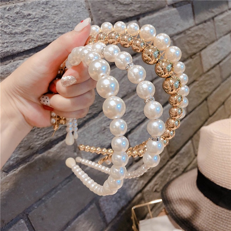 Trendy Luxury Big Pearl Headband for Women Headband Wild Personality Bezel Turban Girls Hair Headwear jewelry