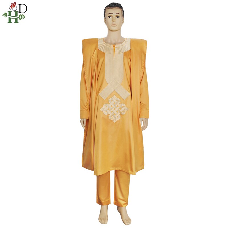H & d africano homem dashiki branco roupas 3 pçs agbada terno robe camisa calças conjunto brilhante bordado traje de festa boubou homme ph901: XXXL
